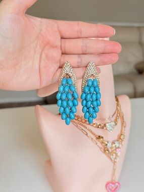 Gold-Tone Turquoise Cluster Drop Earrings